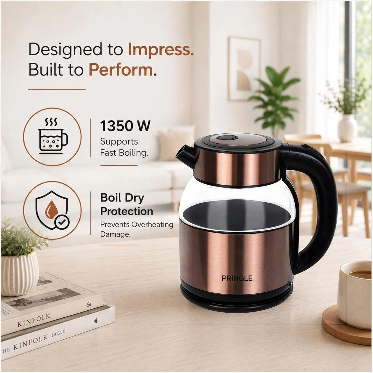 Pringle Vogue Electric Kettle (Copper Finish, 1.8 Litre)