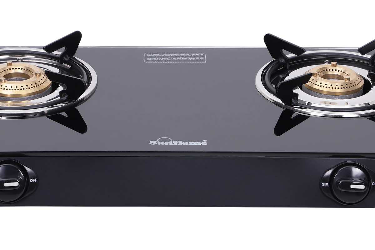Sunflame Naples Glass Top Gas Stove (2 Burner. Manual Ignition)