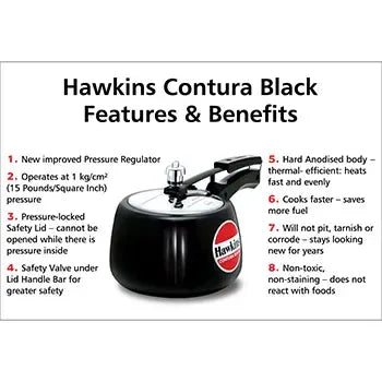 Hawkins Contura Black Pressure Cooker (3 Litre, Hard Anodised) (CB 30)