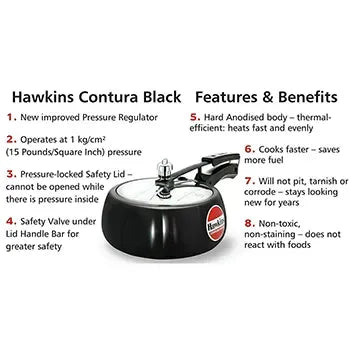 Hawkins Contura Black Pressure Cooker (3.5 Litre, Hard Anodised) (CB 35)