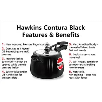 Hawkins Contura Black Pressure Cooker (4 Litre, Hard Anodised) (CB 40)