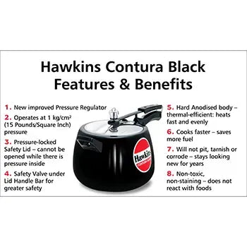 Hawkins Contura Black Pressure Cooker (6.5 Litre, Hard Anodised) (CB 65)