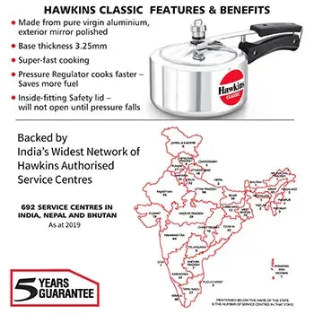 Hawkins Classic Pressure Cooker (2 Litre, Aluminium Pressure Cooker) (CL 20)