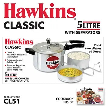 Hawkins Classic Pressure Cooker with Separator Set (5 Litre, Aluminium Pressure Cooker) (CL 51)