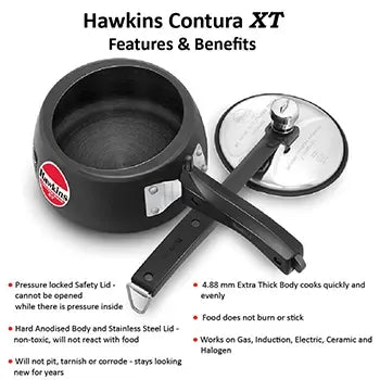 Hawkins Contura Black XT Pressure Cooker (1.5 Litre, Induction Compatible) (CXT 15)