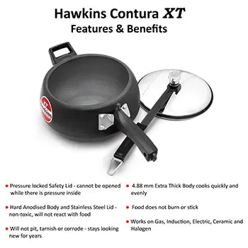 Hawkins Contura Black XT Pressure Cooker (3.5 Litre, Induction Compatible) (CXT 35)
