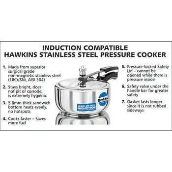 Hawkins Stainless Steel Wide Pressure Cooker (3 Litre, Induction Compatible) (HSS 3W)