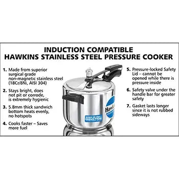 Hawkins Stainless Steel Pressure Cooker (5 Litre, Induction Compatible) (HSS 50)