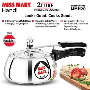 Hawkins Miss Mary Handi Pressure Cooker (2 Litre, Aluminium Handi Cooker) (MMH 20)