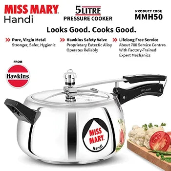 Hawkins Miss Mary Handi Pressure Cooker (5 Litre, Aluminium Handi Cooker) (MMH 50)