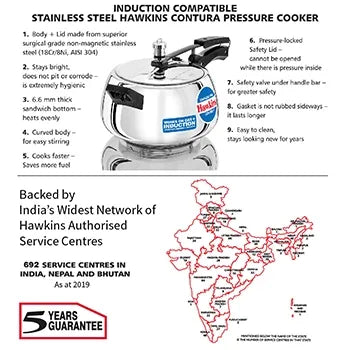 Hawkins Stainless Steel Contura Pressure Cooker (5 Litre, Induction Compatible) (SSC 50)