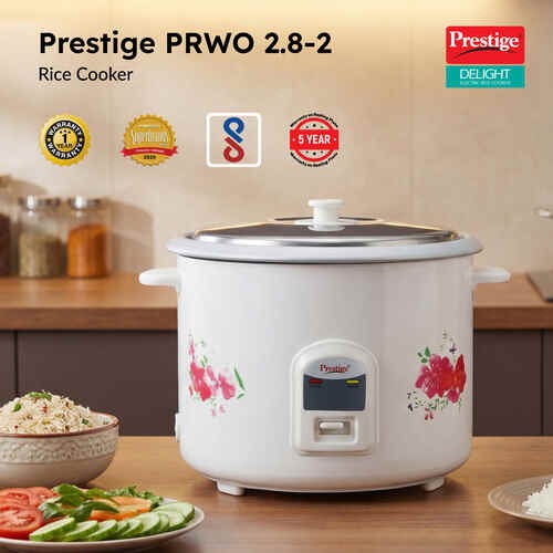 Prestige PRWO 2.8-2 Electric Rice Cooker, White & Red (2.8L)
