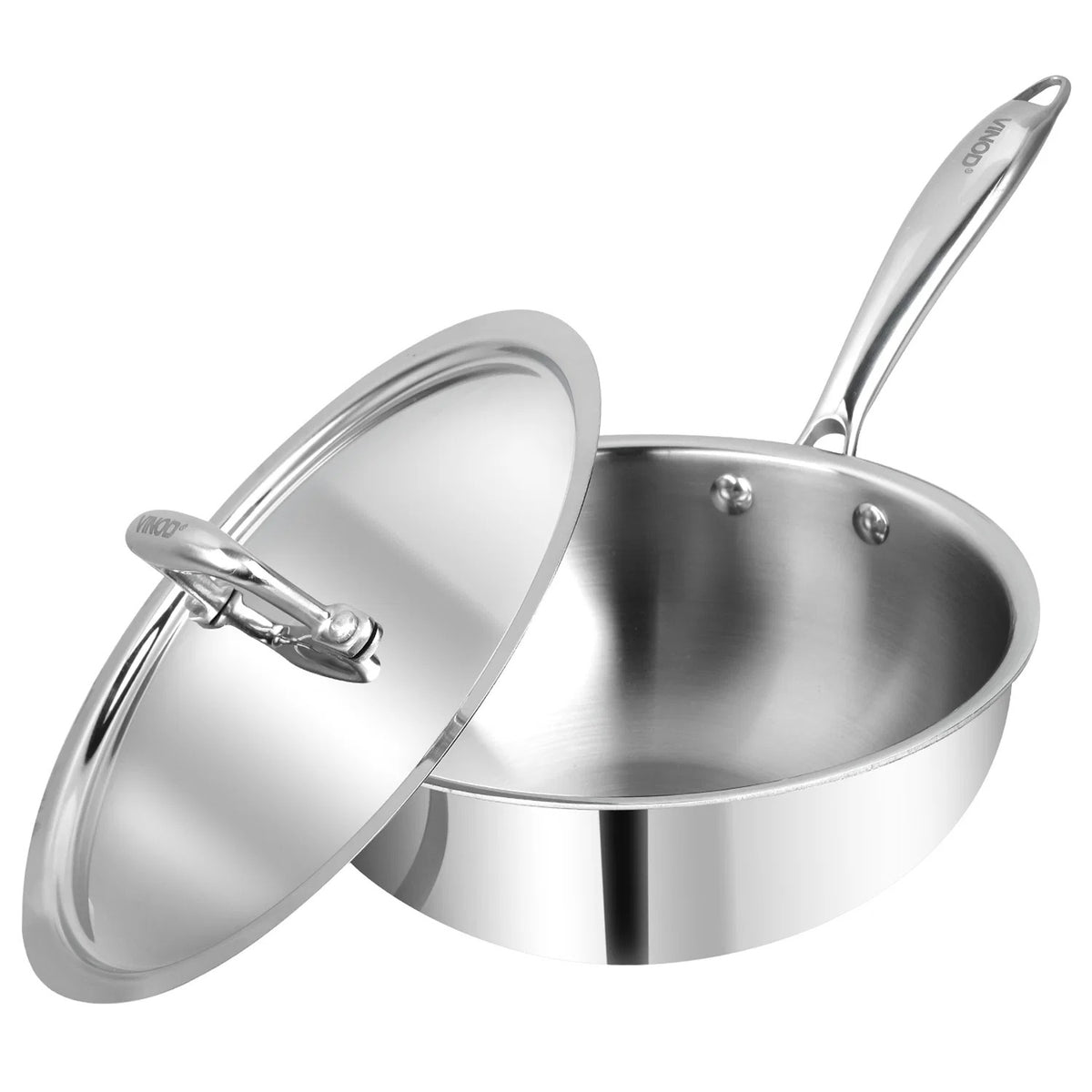 Vinod Platinum Triply Stainless Steel Deep Frypan with Lid, Induction Friendly (20 cm)