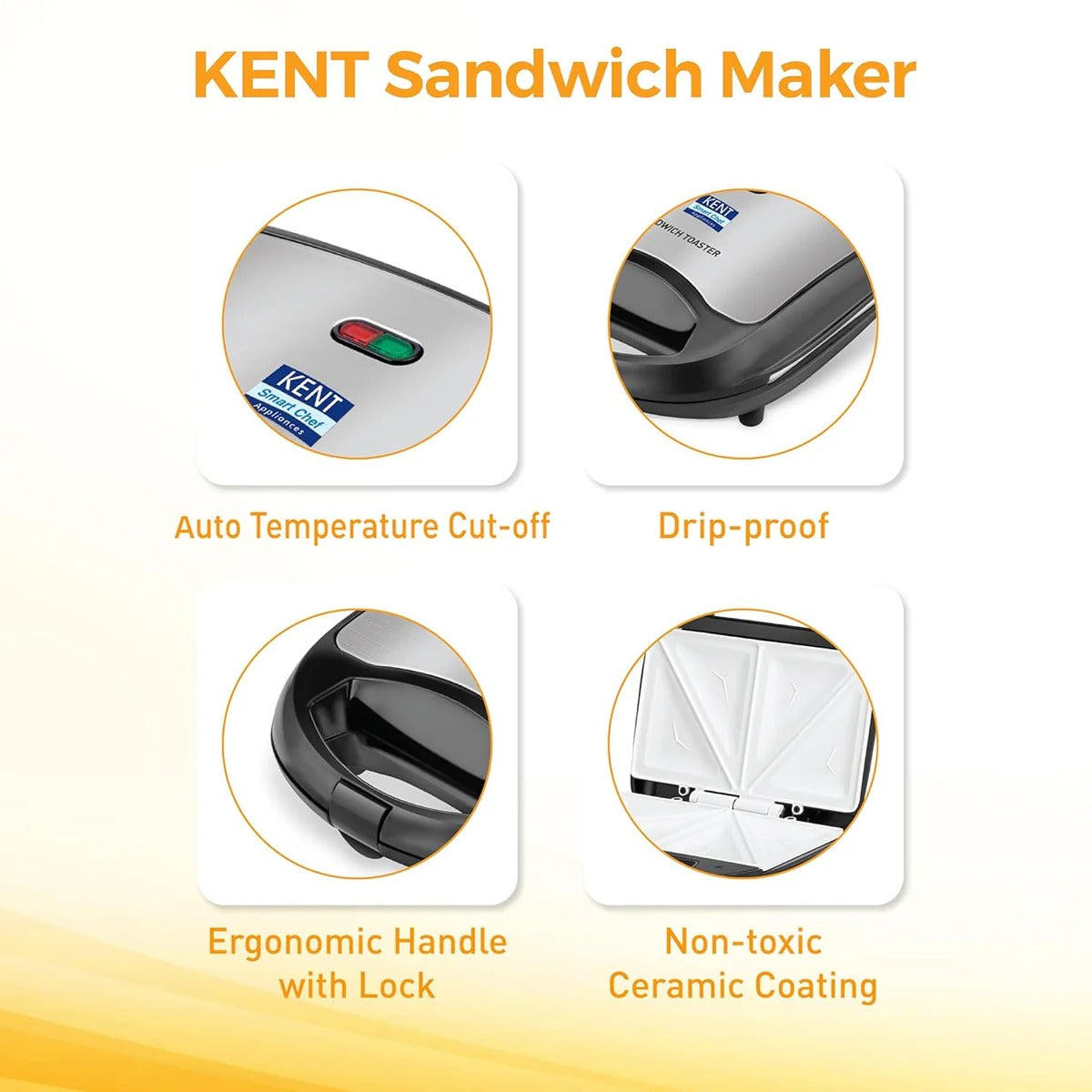 Kent Sandwich Toaster (Black, 700W)