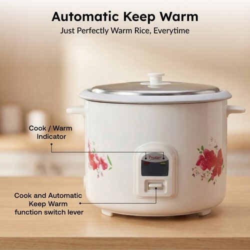 Prestige PRWO 2.8-2 Electric Rice Cooker, White & Red (2.8L)