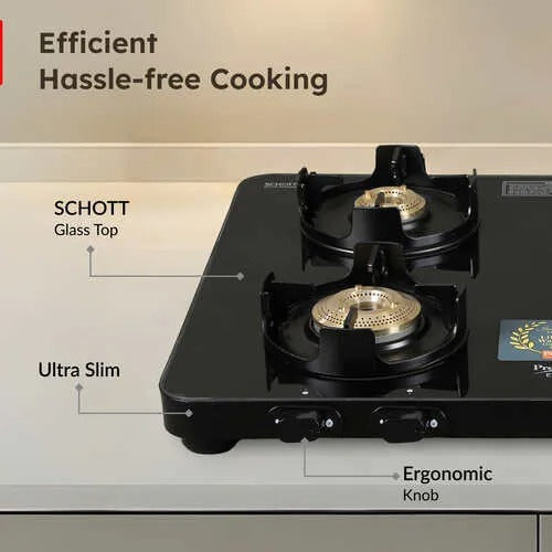 Prestige Edge Glass Top Gas Stove, Powder Coated Body with Aluminium Frame (4 Burner, Manual Ignition)