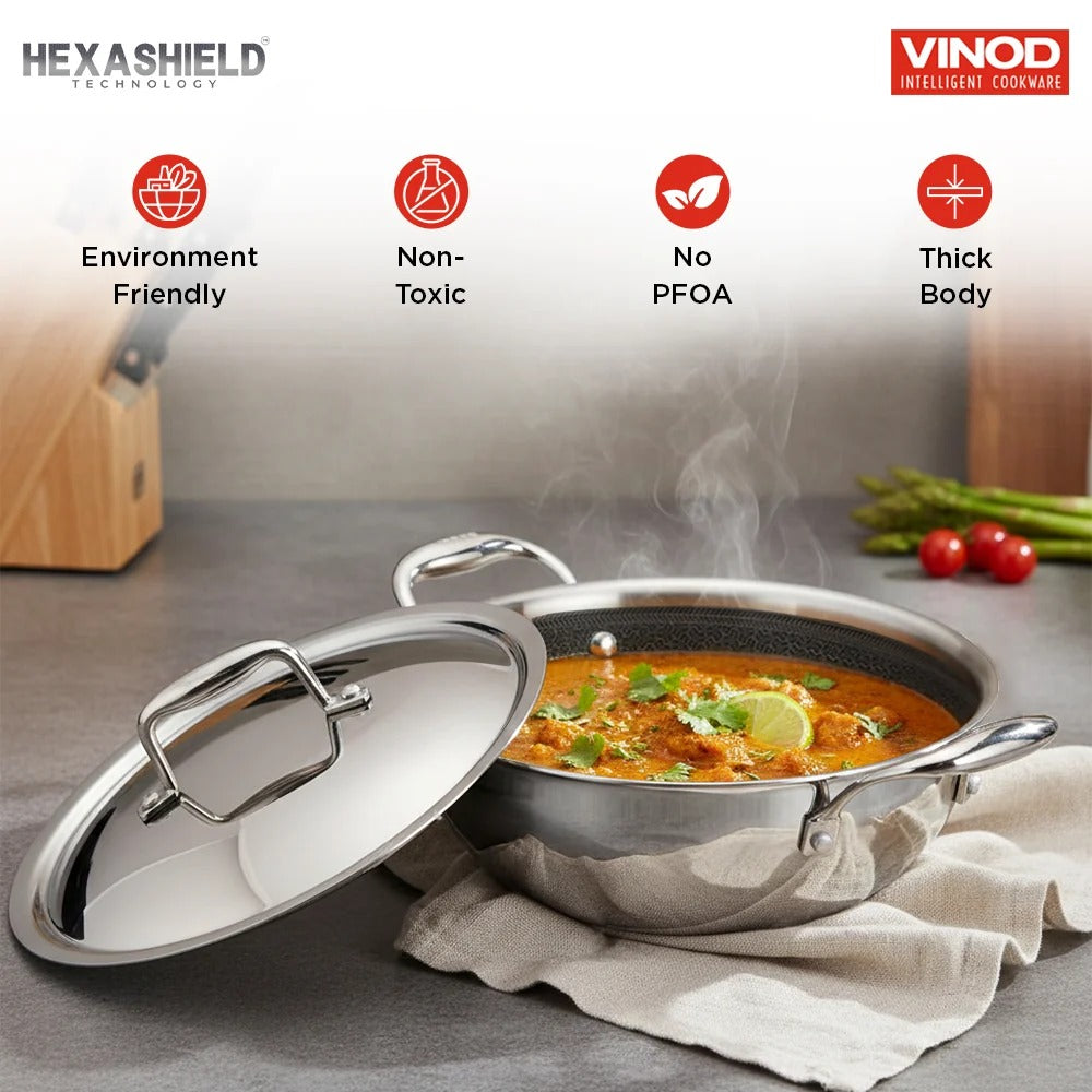 Vinod Platinum SAS Pro Extra Deep Kadai with Lid (3.2 L)