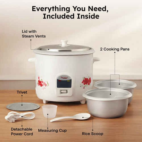 Prestige PRWO 2.8-2 Electric Rice Cooker, White & Red (2.8L)