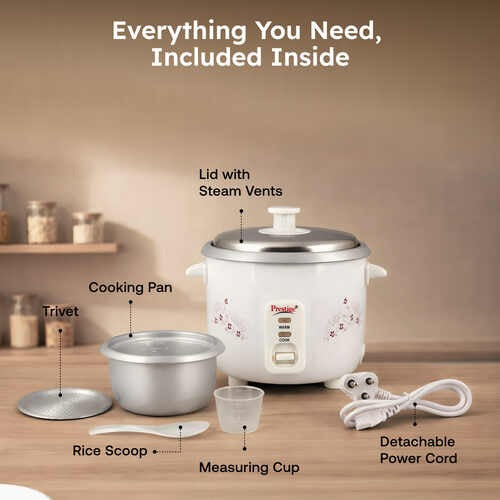 Prestige Delight PRWO 1.0 Electric Rice Cooker, Off White (1L)
