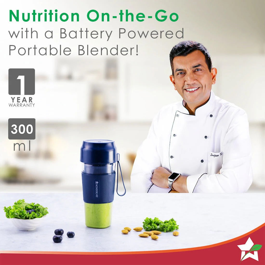 Wonderchef Nutri Cup Portable Blender (Blue, 300ml)