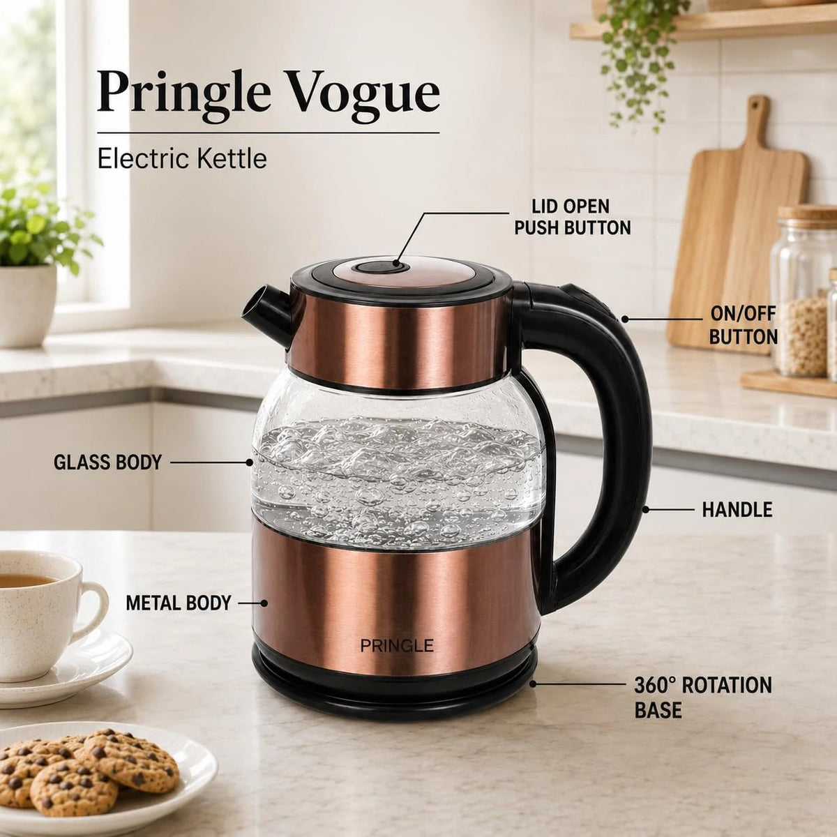 Pringle Vogue Electric Kettle (Copper Finish, 1.8 Litre)