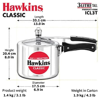 Hawkins Classic Induction Pressure Cooker (3 Litre, Aluminium Pressure Cooker) (ICL 3T)