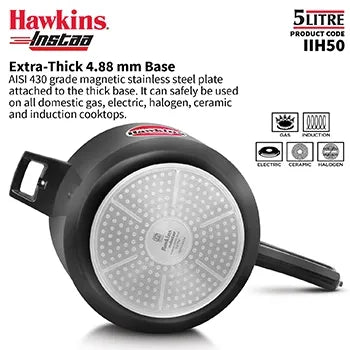 Hawkins Instaa Pressure Cooker (5 Litre, Induction Compatible) (IIH 50)