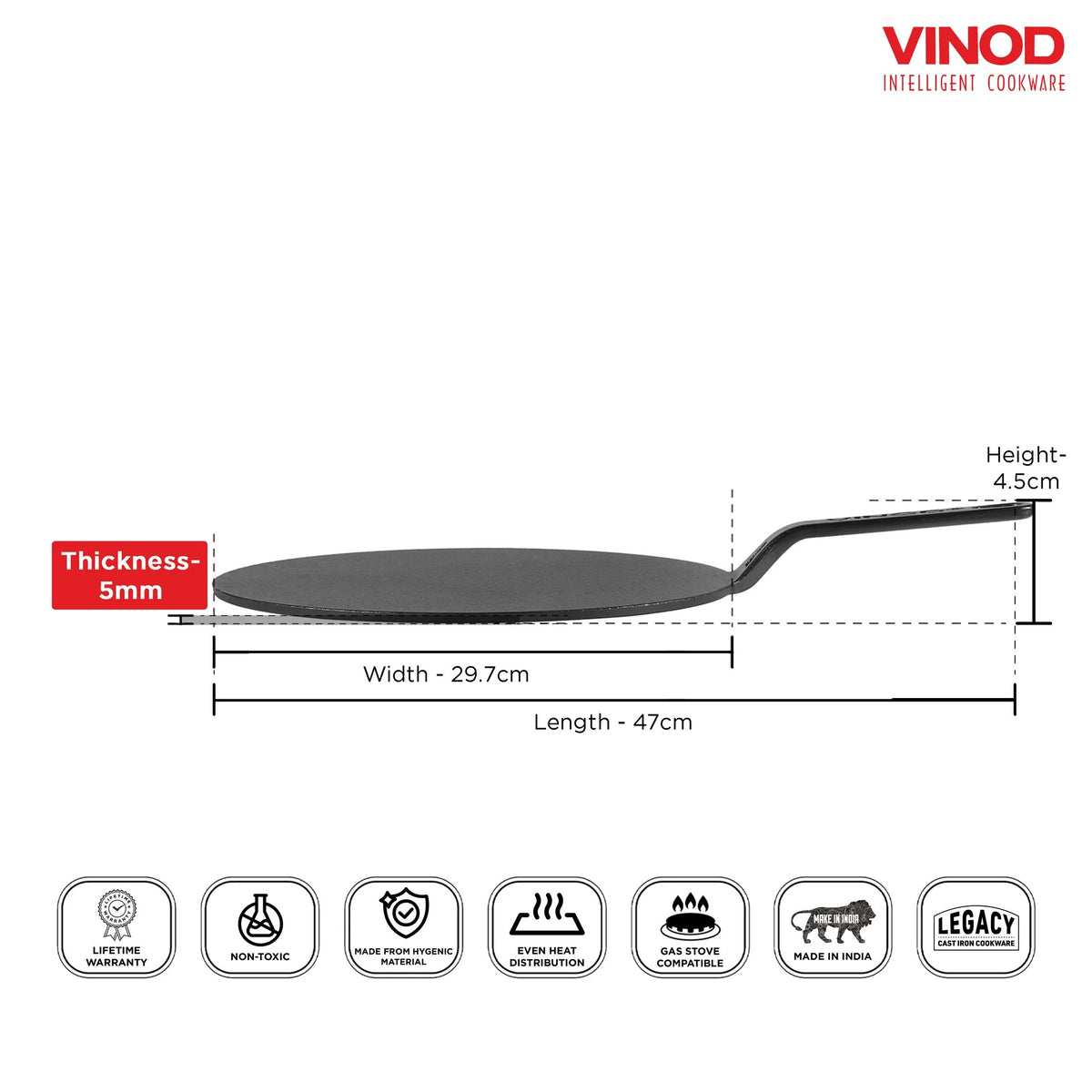 Vinod Legacy Pre-Seasoned Cast Iron Flat Multi Tawa (30 cm)