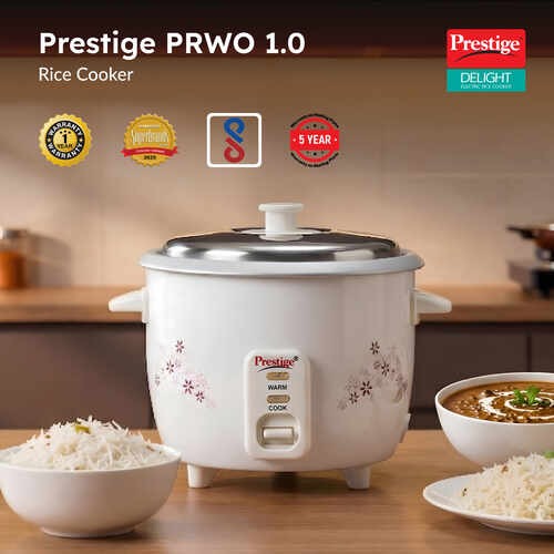 Prestige Delight PRWO 1.0 Electric Rice Cooker, Off White (1L)
