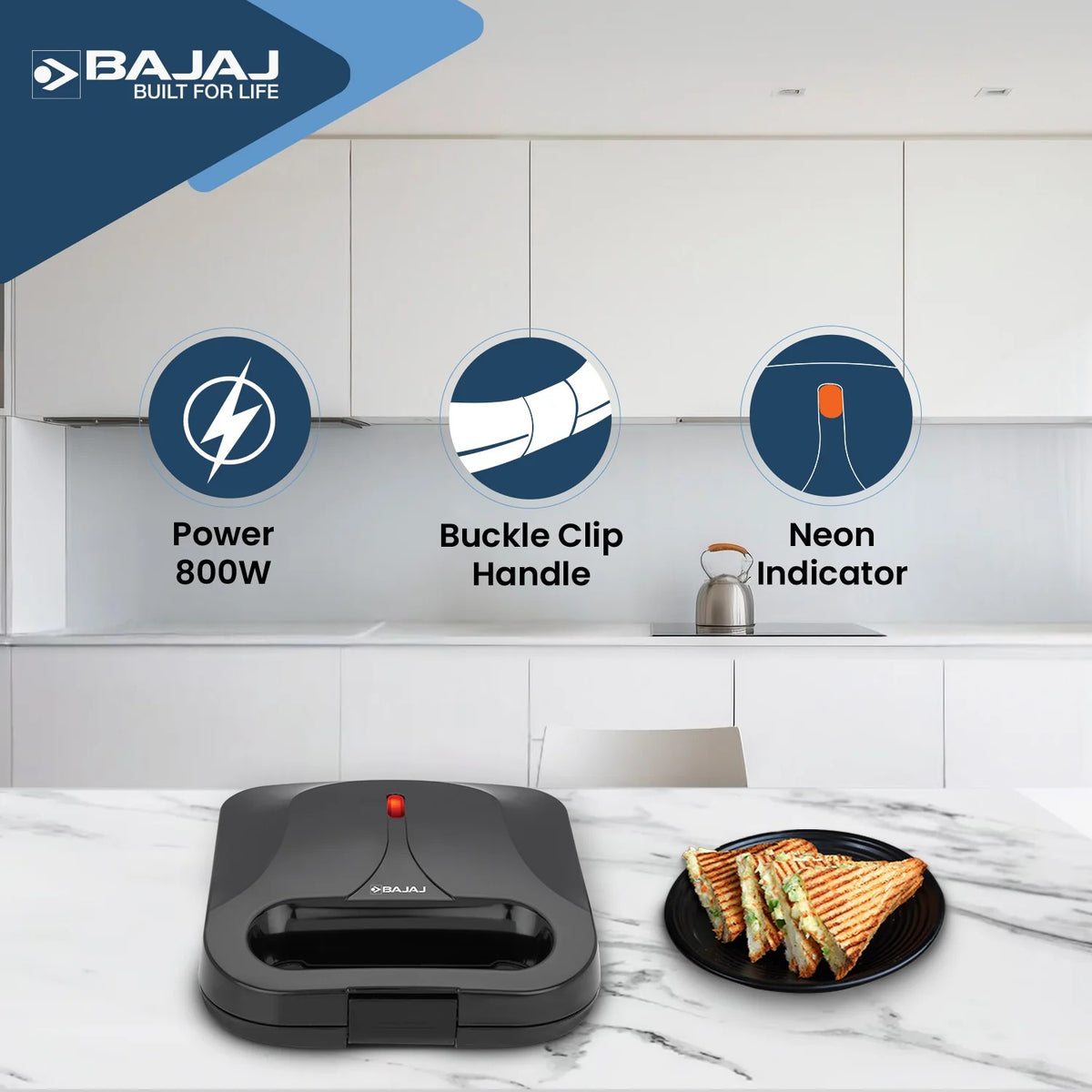 Bajaj SWX 6 Sandwich Maker (Black, 800W)