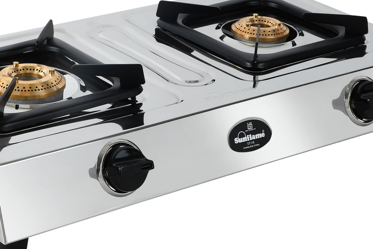 Sunflame Star Stainless Steel Gas Stove (2 Burner, Manual Ignition)