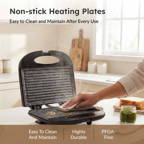 Prestige PGFSP Spatter Coated Non-Stick Sandwich Toaster (Black, 800W)