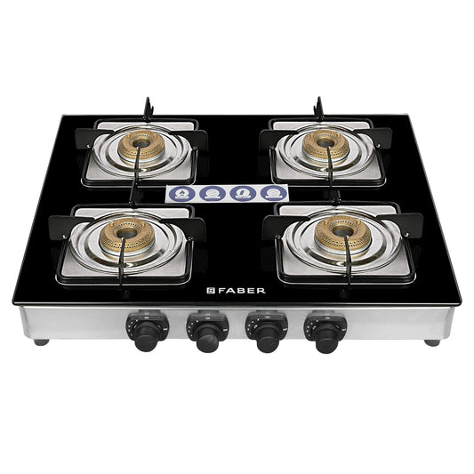 Faber Supreme Plus Glass Top Gas Stove (4 Burner, Manual Ignition)