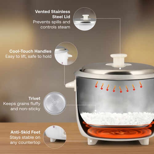 Prestige Delight PRWO 1.0 Electric Rice Cooker, Off White (1L)