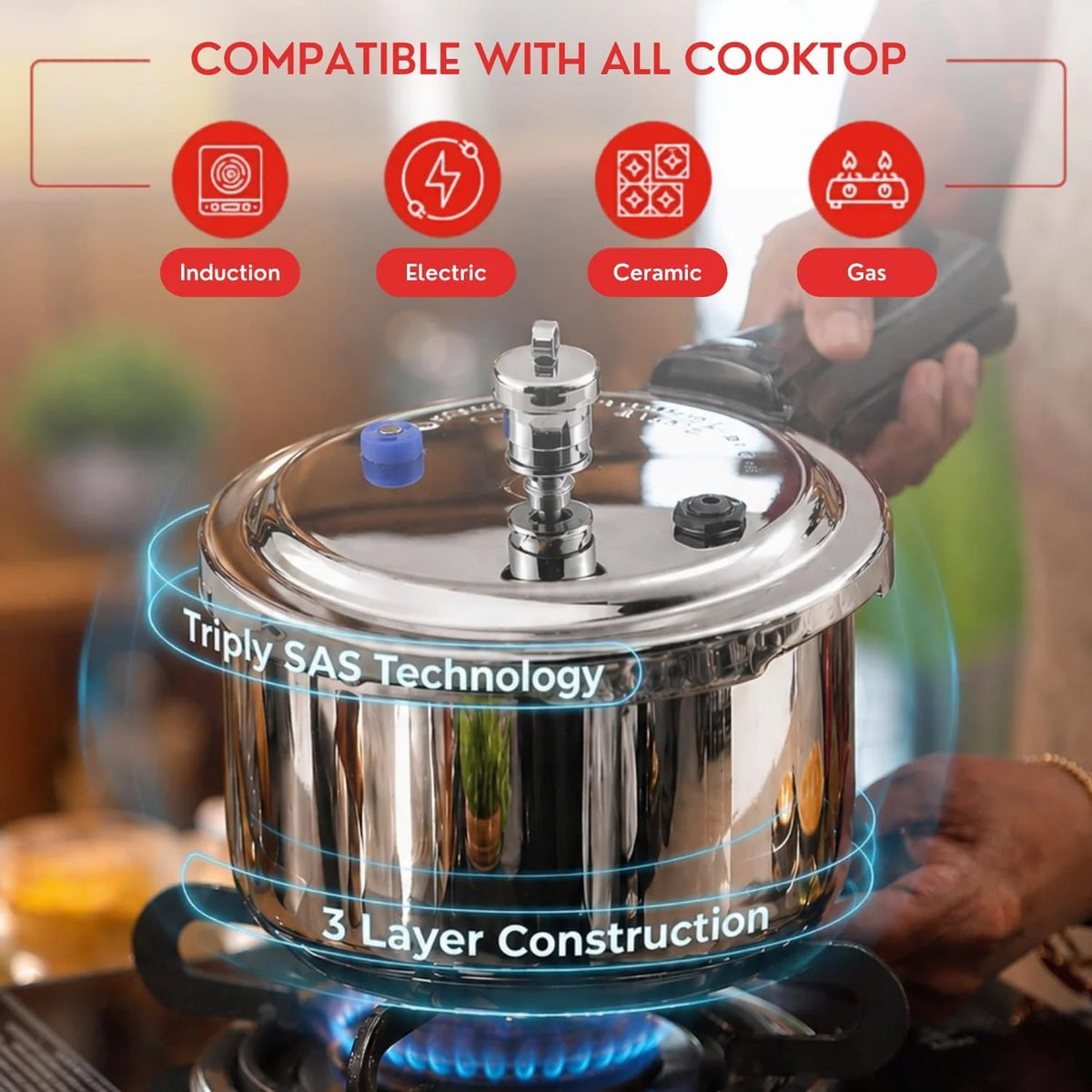 Vinod Platinum Triply Stainless Steel Pressure Cooker, Outer Lid, Induction Friendly (2 L)