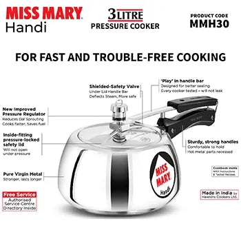 Hawkins Miss Mary Handi Pressure Cooker (3 Litre, Aluminium Handi Cooker) (MMH 30)