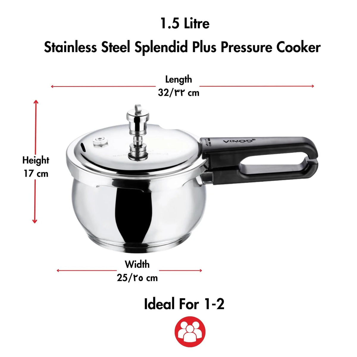 Vinod 18/8 Stainless Steel Splendid Plus Pressure Cooker, Induction Friendly (1.5 L)