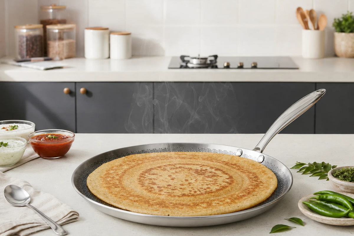 Vinod Platinum Triply Stainless Steel SAS Pro Dosa Tawa (31 cm)