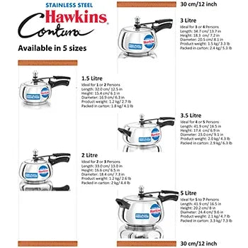 Hawkins Stainless Steel Contura Pressure Cooker (1.5 Litre, Induction Compatible) (SSC 15)