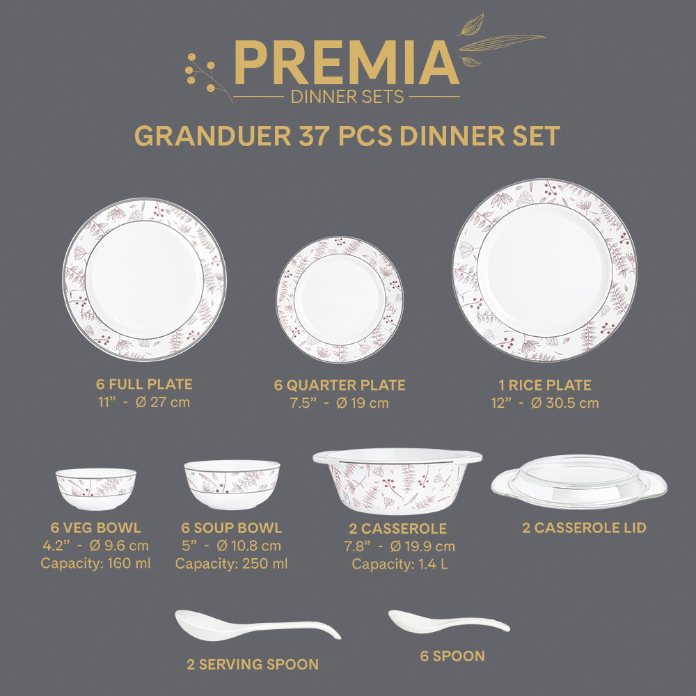 Larah by Borosil Grandeur Premia Opalware Dinner Set – 37 Pieces - product image 4