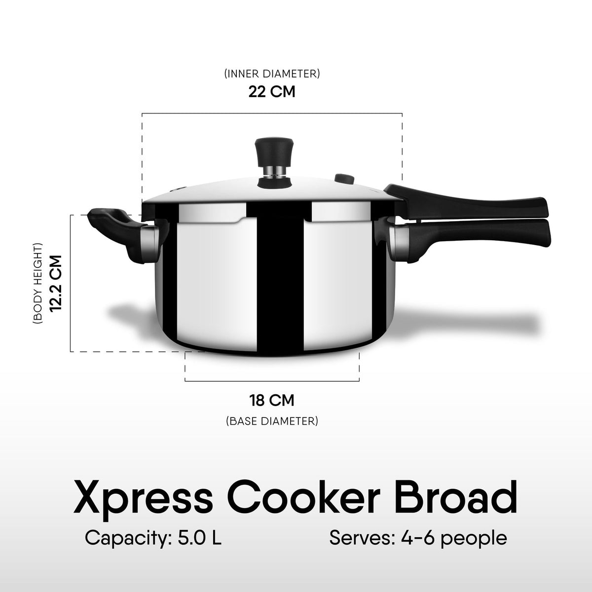 Stahl Xpress 5 Litre Broad Triply Stainless Steel Outer Lid Pressure Cooker ISI Certified Induction Compatible Serves 4–6