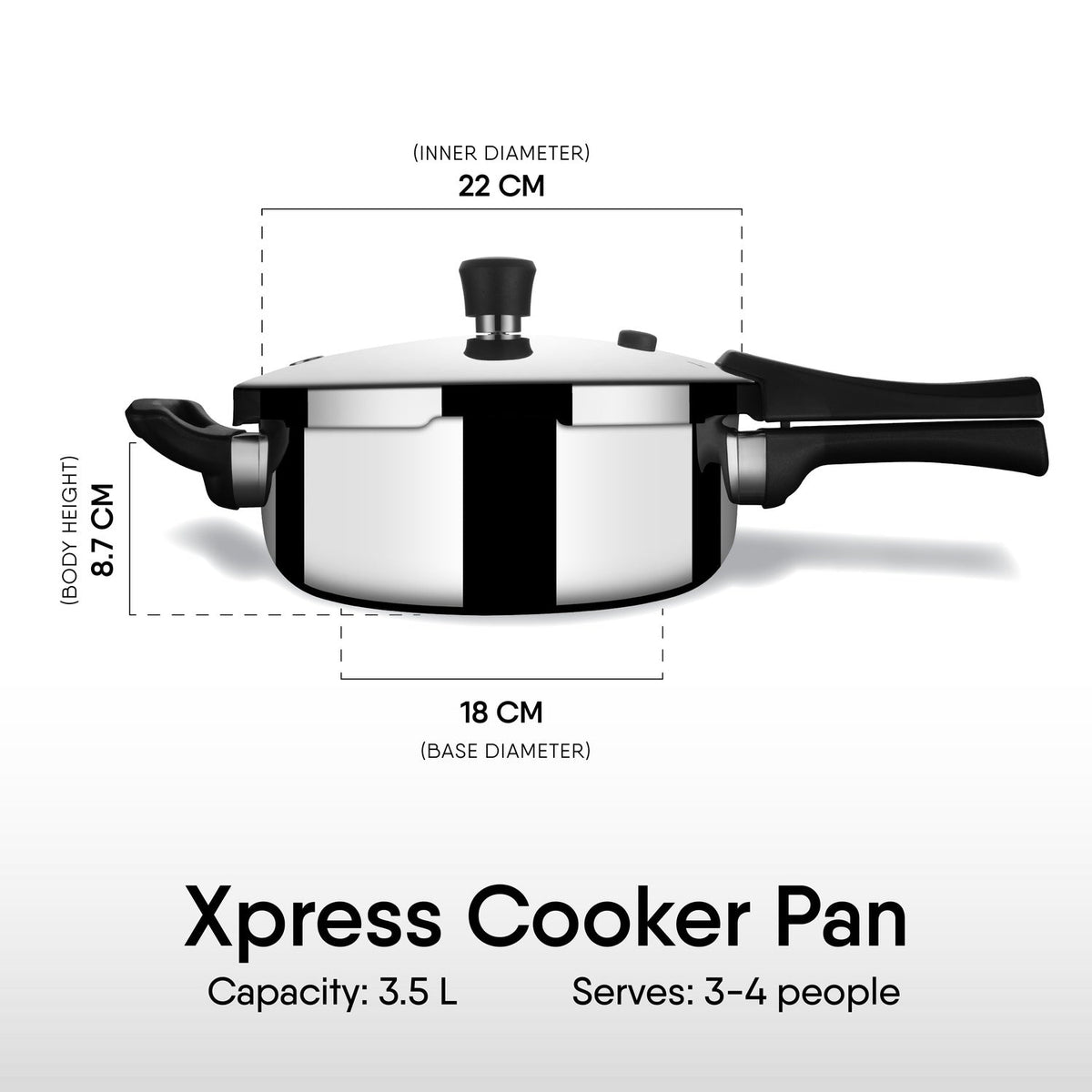 Stahl Xpress 3.5 Litre Triply Stainless Steel Cooker Pan Inner Lid Pressure Cooker Pan ISI Certified Induction Compatible Serves 3–5
