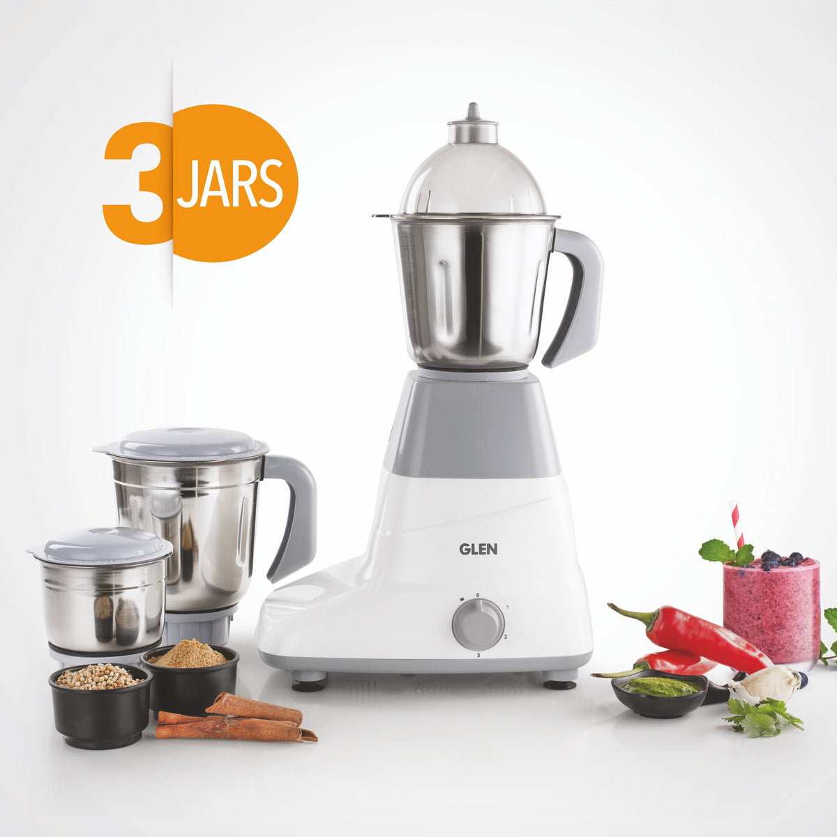 Glen 4025 750W Mixer Grinder with 3 Stainless Steel Jars