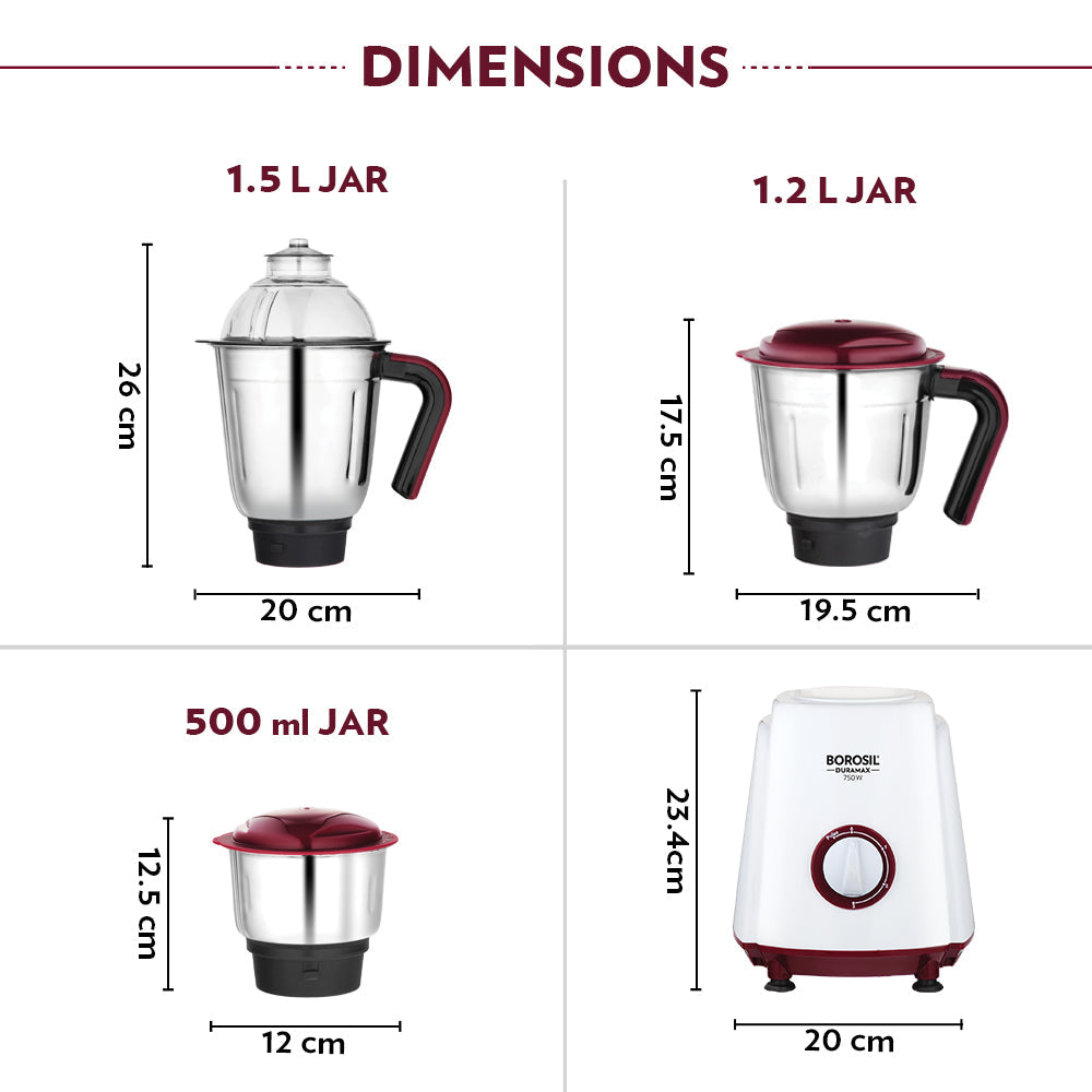 Borosil Duramax 750w Mixer Grinder 3 Jar