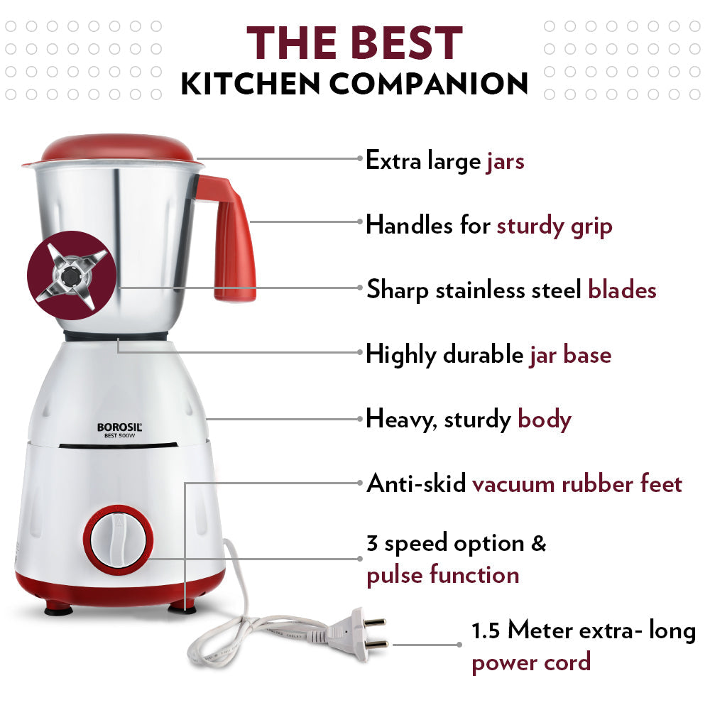 Borosil Best 500w Mixer Grinder 3 Jars