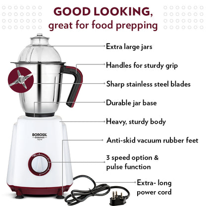 Borosil Duramax 750w Mixer Grinder 3 Jar