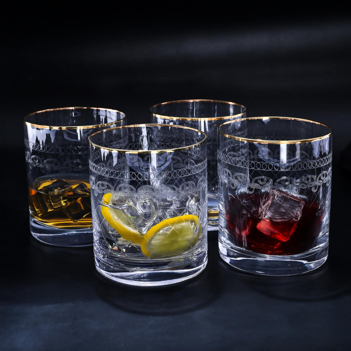 RONA Gold-Rim Whisky Glass, Set of 4 (450 ml)