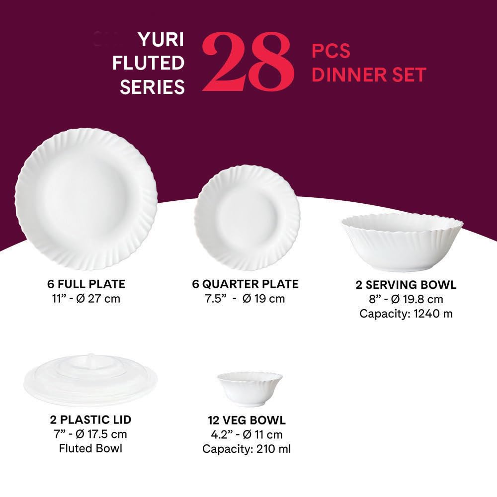 Larah by Borosil Yuri Opalware Dinner Set (27 Pieces)