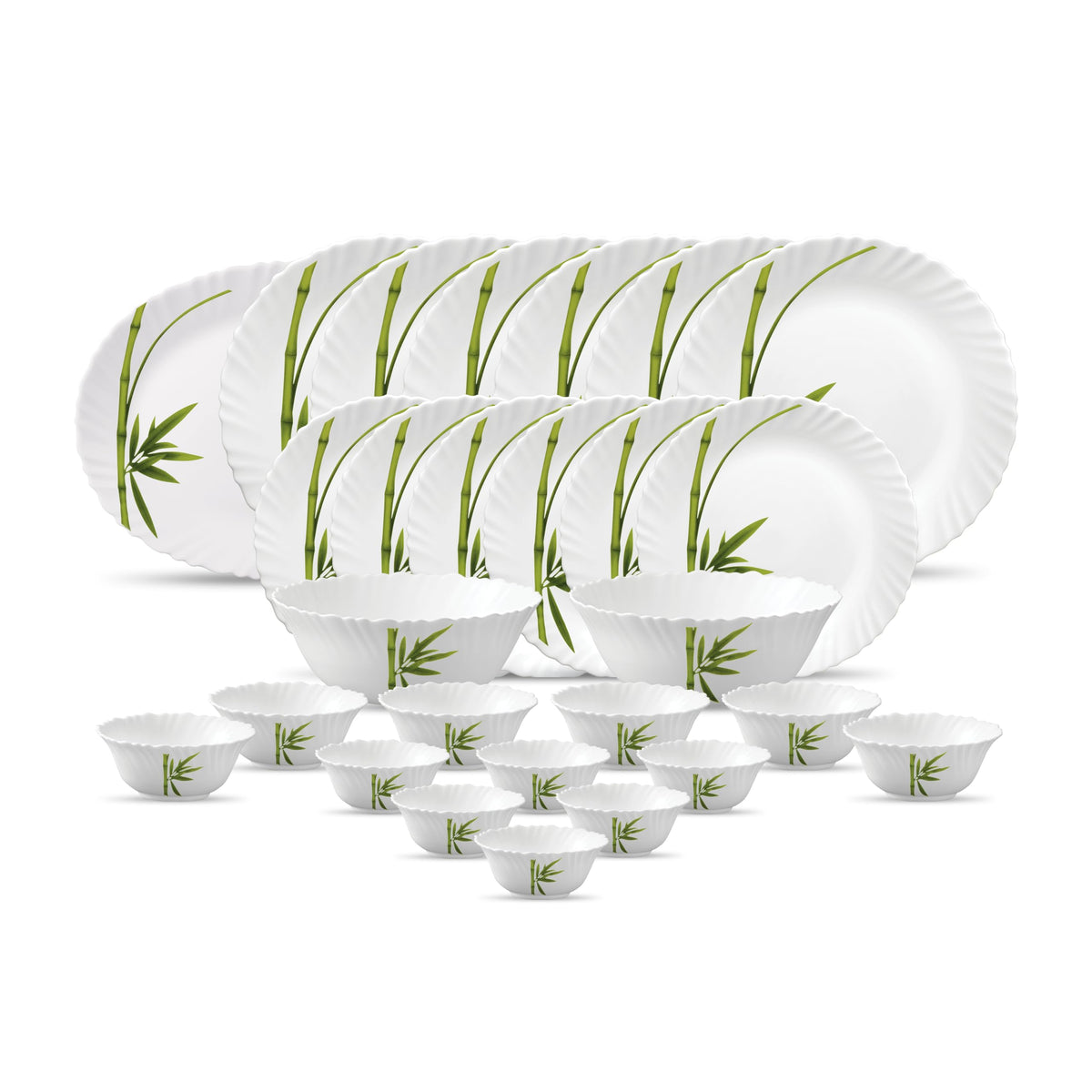 La Opala Diva Classique Fluted Green Opalware Dinner Set (27 Pieces)