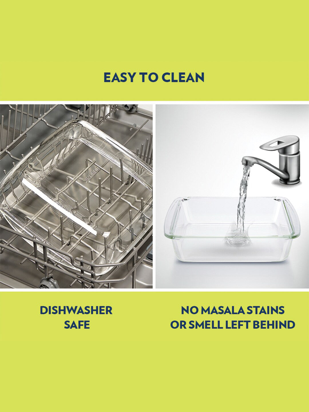 Borosil Square Dish with Handle Easy Grip (2 L)